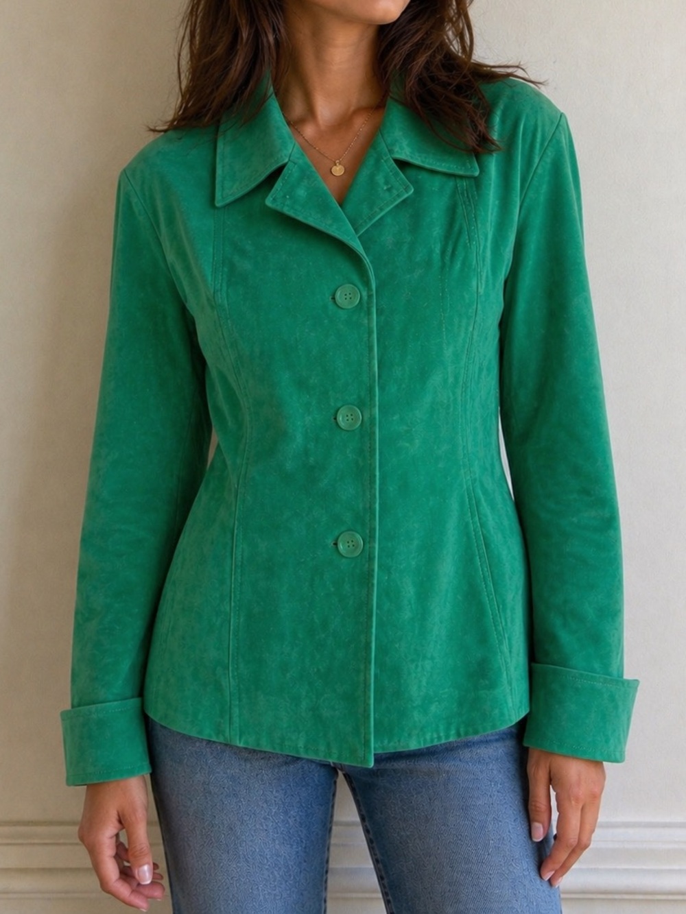 Guillaume Green Genuine Leather Suede Jacket Size 2X Button Front